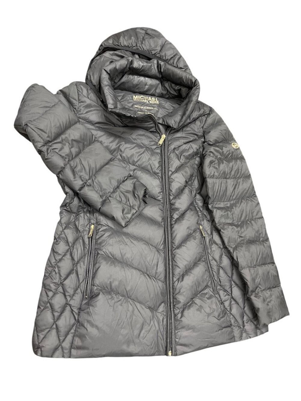 Michael Michael Kors wms black packable down hooded puffer coat sz M SKU 10-718